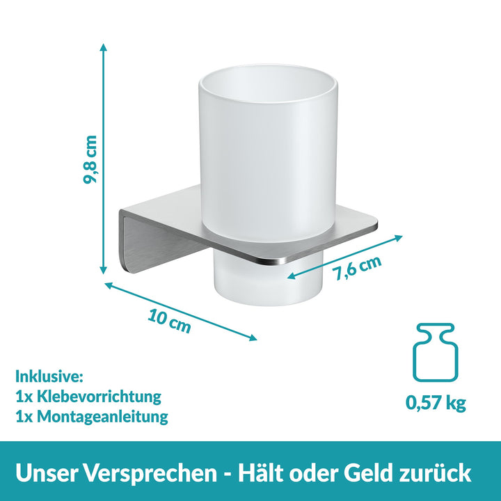 Zahnputzbecher rund silber - Glas und Edelstahl - ohne bohren