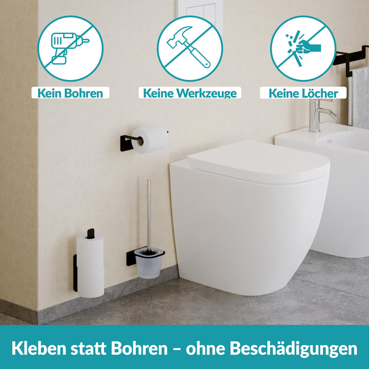 Toilettenbürstenhalter schwarz ohne Bohren - mit Toilettenbürste