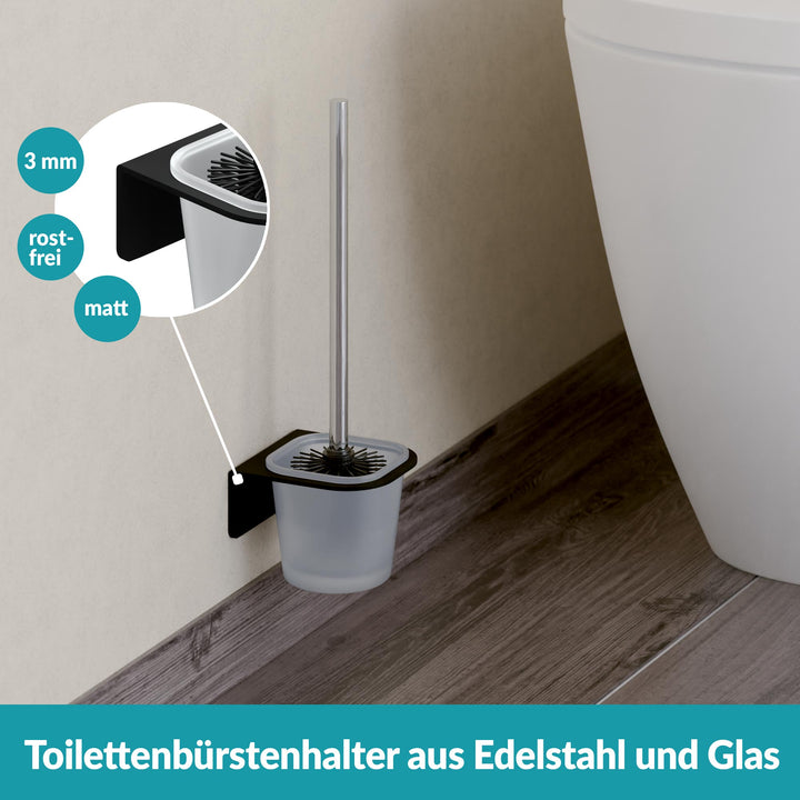 Toilettenbürstenhalter schwarz ohne Bohren - mit Toilettenbürste